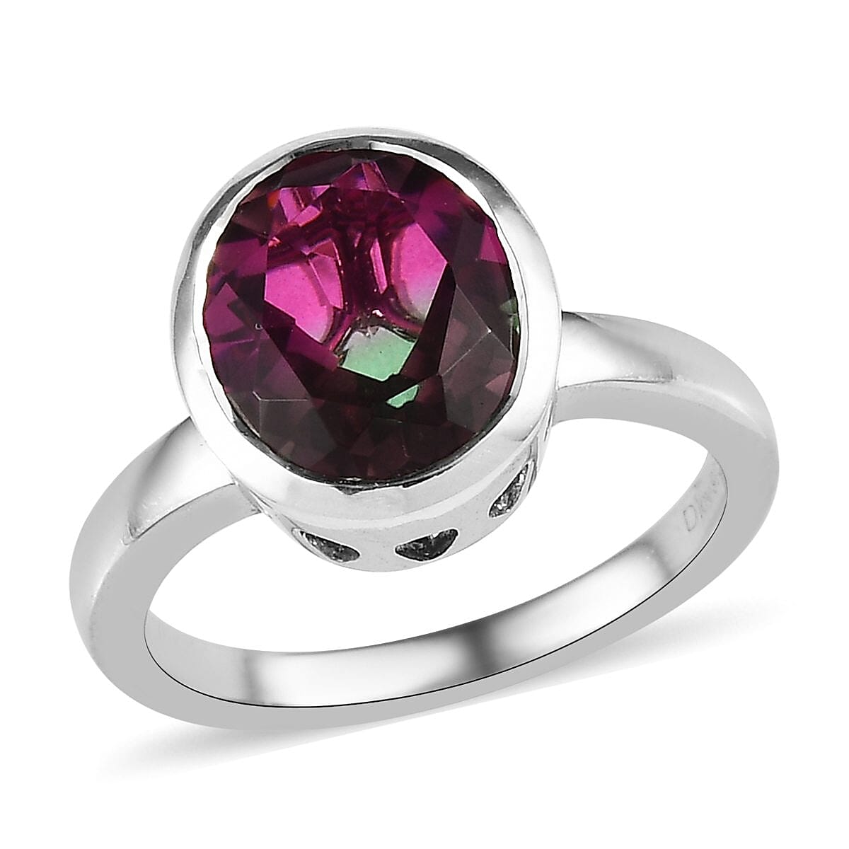 Watermelon Quartz (Triplet) Solitaire Ring in Platinum Over Sterling Silver 3.85 ctw