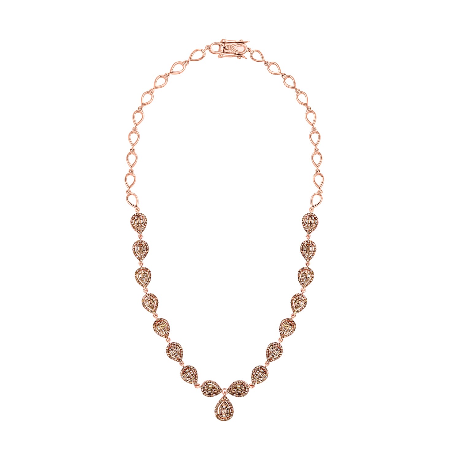 Natural Champagne Diamond Necklace 16 Inches in Vermeil Rose Gold Over Sterling Silver 4.00 ctw (Del. 7-10 Days)