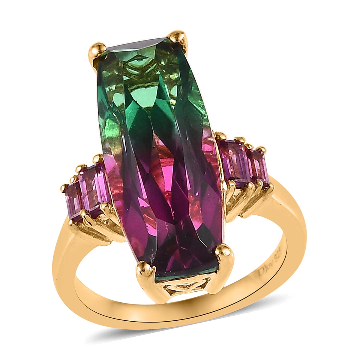 Watermelon Quartz (Triplet) and Orissa Rhodolite Garnet Ring in Vermeil Yellow Gold Over Sterling Silver 9.25 ctw