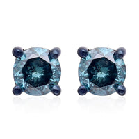 Luxoro 10K White Gold Venice Blue Diamond I1-I2 Solitaire Stud Earrings 1.00 ctw