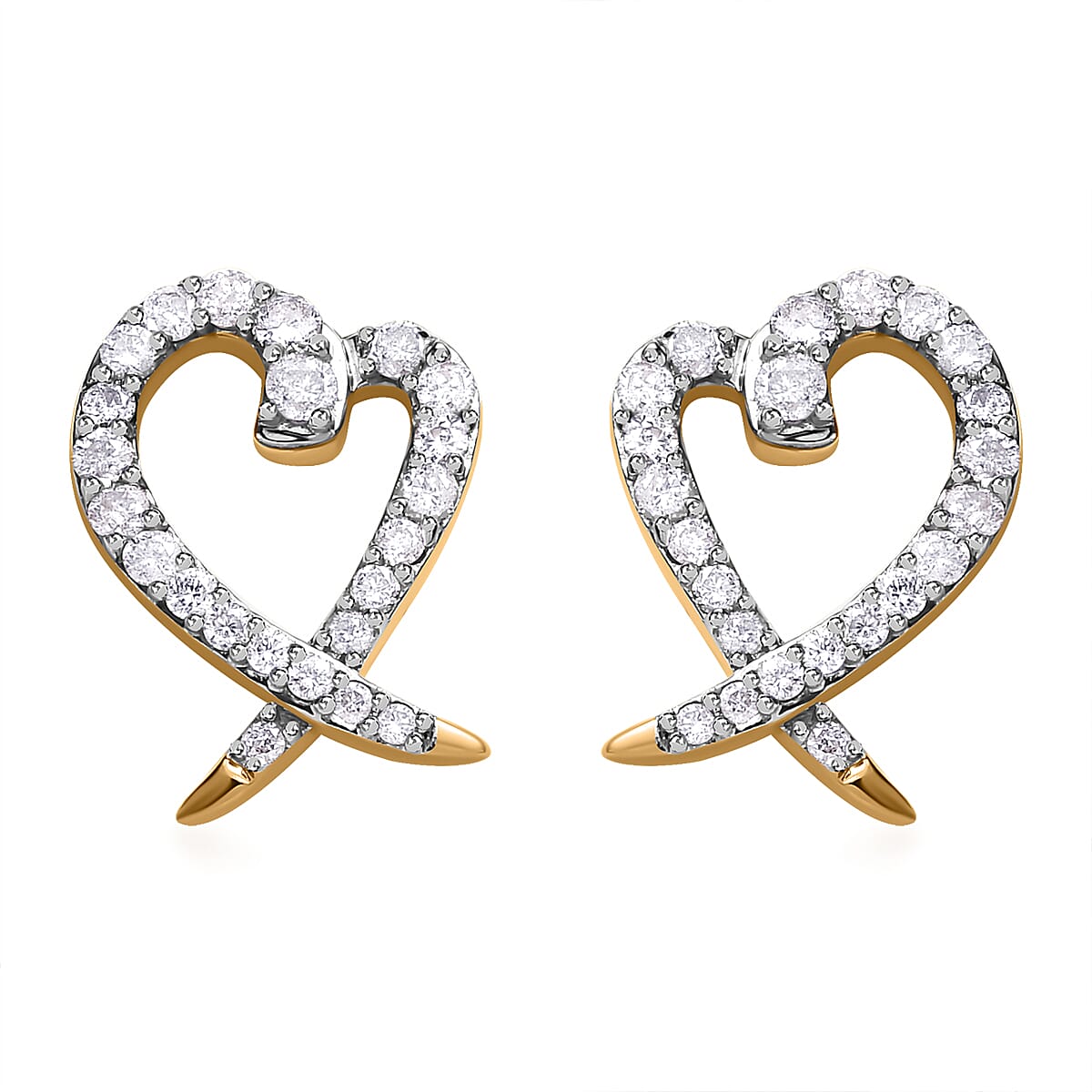 Luxoro 14K Yellow Gold G-H I2 Diamond Stud Heart Earrings 0.33 ctw