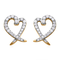 Luxoro 14K Yellow Gold G-H I2 Diamond Stud Heart Earrings 0.33 ctw