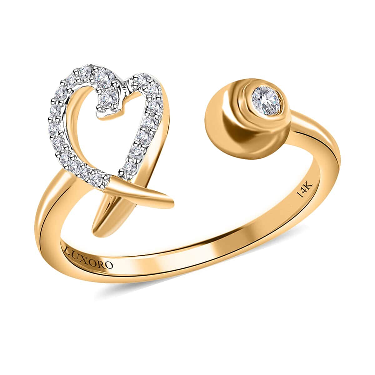 Luxoro 14K Yellow Gold G-H I2 Diamond XO Heart Open Band Ring 0.15 ctw
