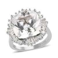 White Topaz Ballerina Halo Ring in Platinum Over Sterling Silver 9.50 ctw