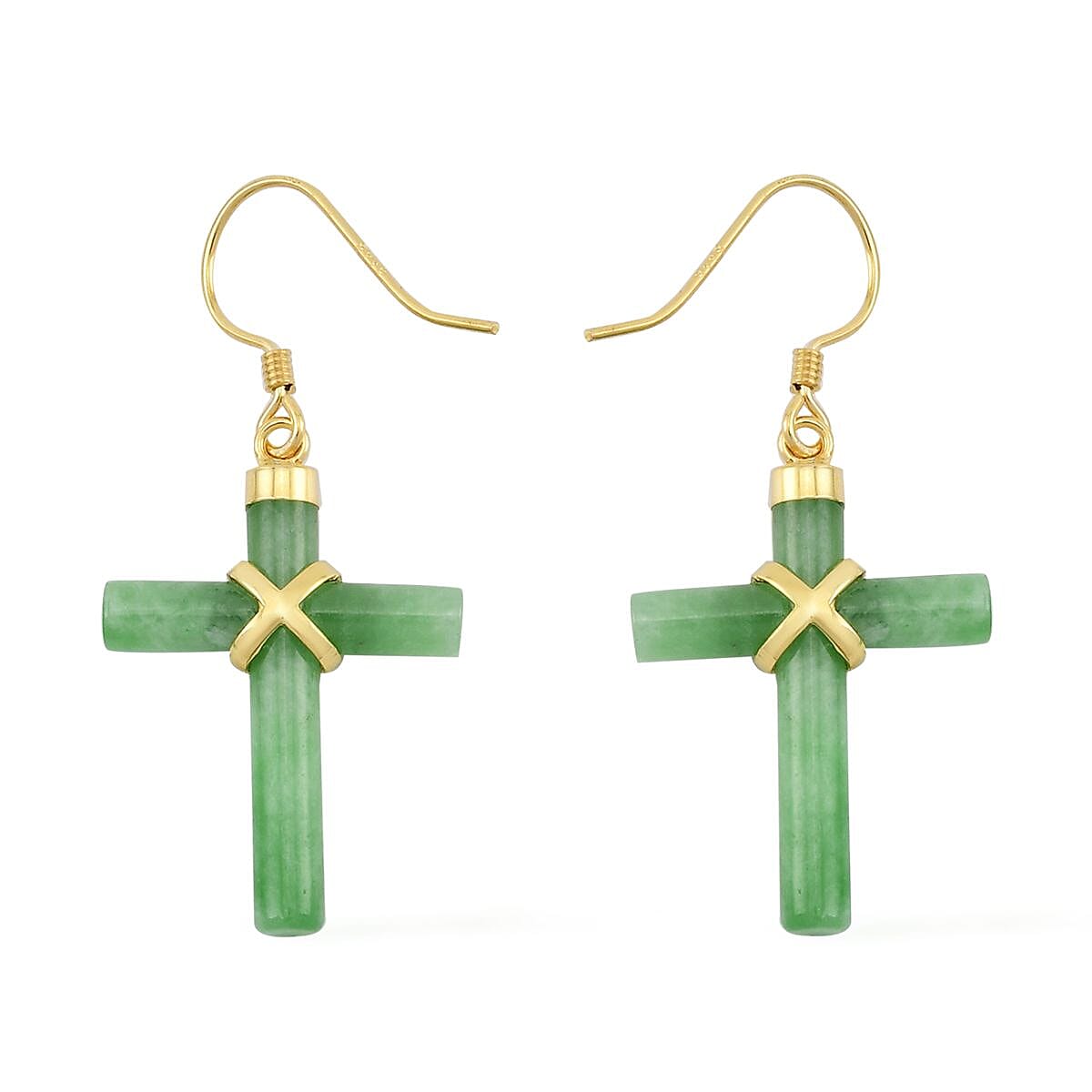 Green Jade (D) Cross Earrings in 14K Yellow Gold Over Sterling Silver 13.00 ctw