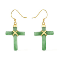 Green Jade (D) Cross Earrings in 14K Yellow Gold Over Sterling Silver 13.00 ctw