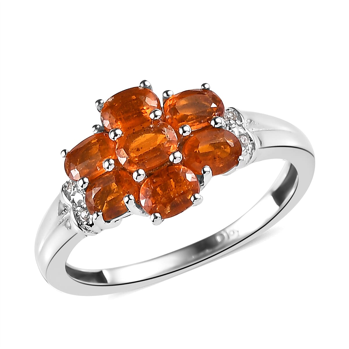 Tangerine Kyanite and White Zircon Floral Ring in Platinum Over Sterling Silver 1.85 ctw