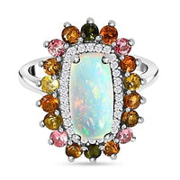 Ethiopian Welo Opal and Multi Gemstone 3.61 ctw Ring in Platinum Over Sterling Silver (Size 11.5)