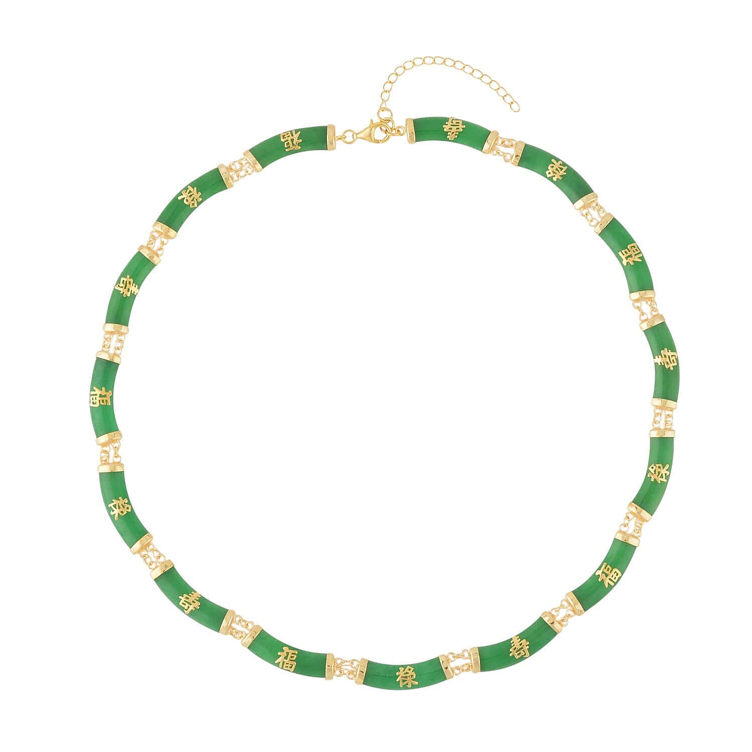 Green Jade (D) Station Necklace 18-20 Inches in 14K Yellow Gold Over Sterling Silver 96.50 ctw