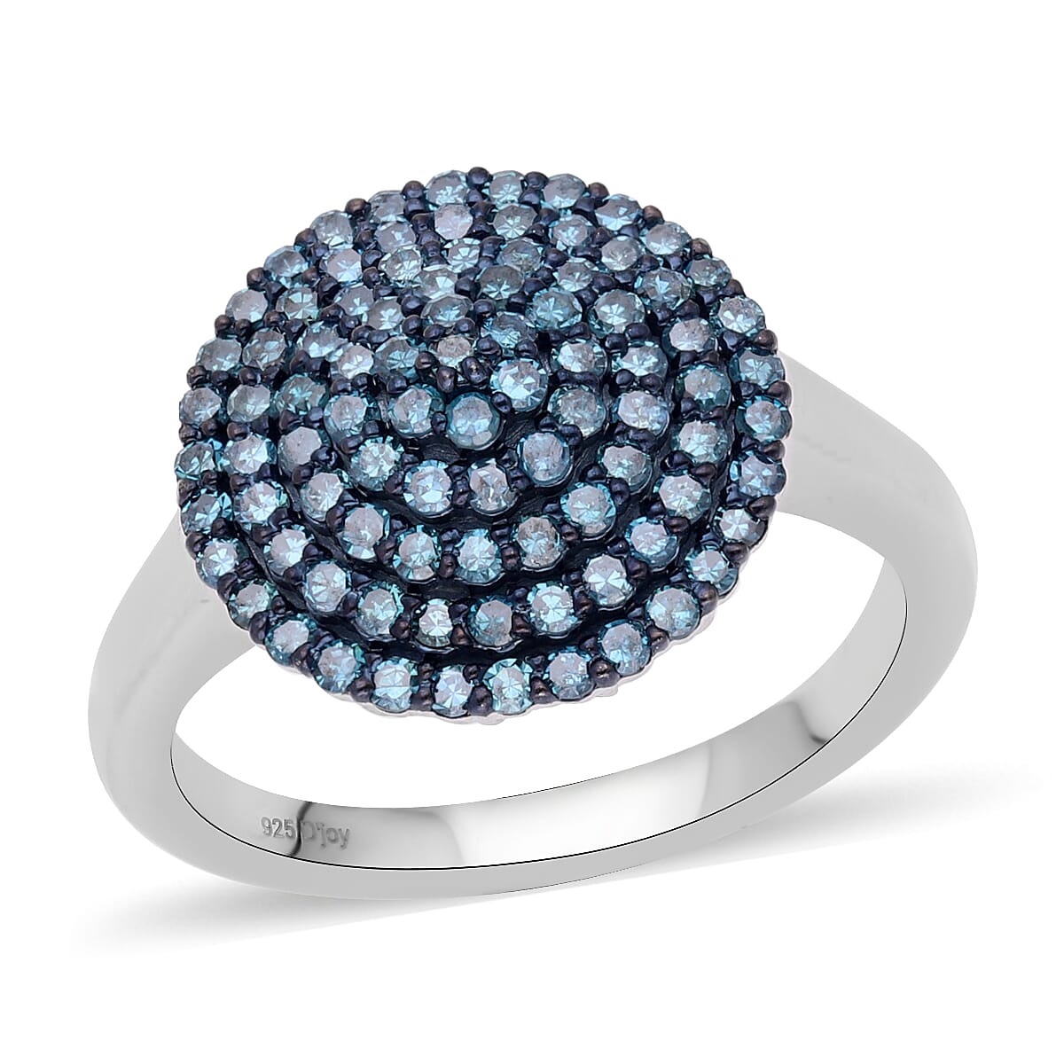 Venice Blue Diamond I1-I2 Cluster Ring in Platinum Over Sterling Silver (Size 6.0) 1.00 ctw