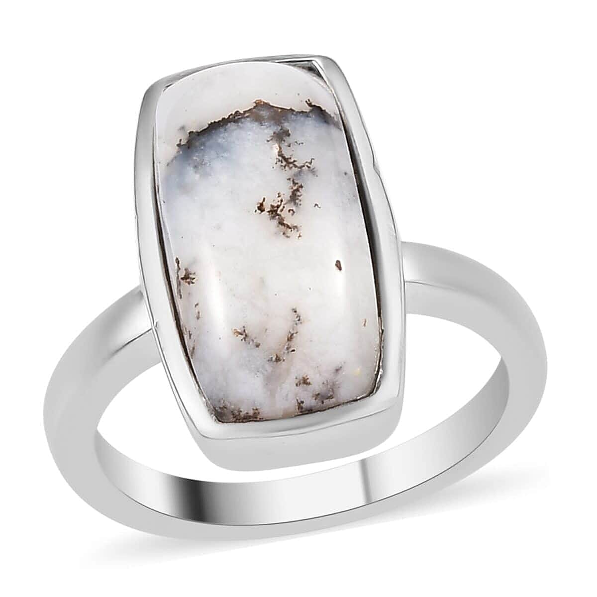 Dendritic Agate Solitaire Ring in Stainless Steel (Size 6.0) 5.10 ctw