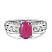 African Ruby and White Zircond 2.17 ctw Ring in Platinum Over Sterling Silver (Size 8)