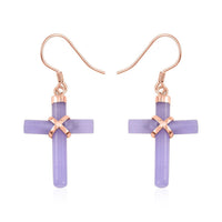Purple Jade (D) Cross Earrings in 14K Rose Gold Over Sterling Silver 10.15 ctw