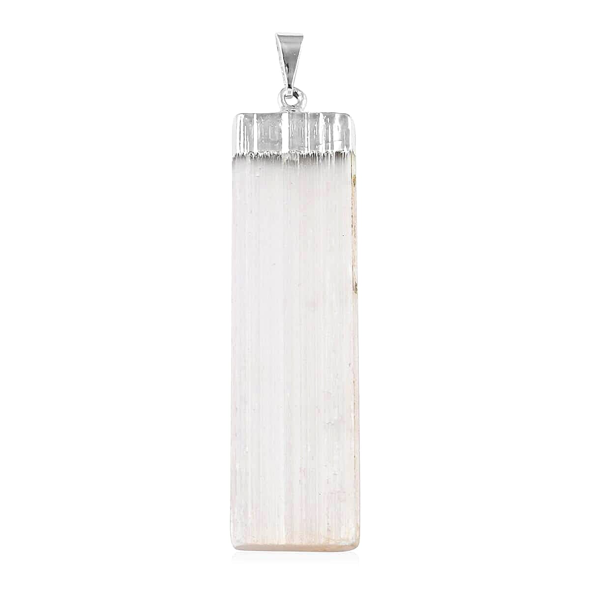 Natural White Selenite Crystal Pendant without Chain in Silvertone, Cylindrical Pendant without Chain For Men And Women, Birthday Gits 33.00 ctw