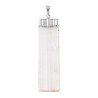 Natural White Selenite Crystal Pendant without Chain in Silvertone, Cylindrical Pendant without Chain For Men And Women, Birthday Gits 33.00 ctw