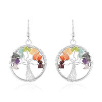 Multi Gemstone Tree of Life Earrings in Silvertone 22.80 ctw