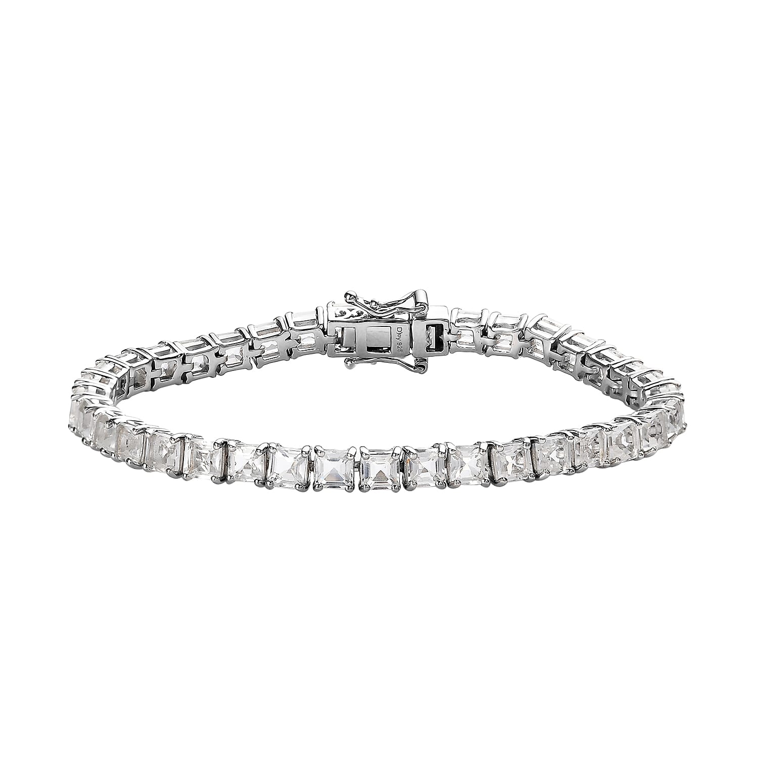 Asscher Cut White Topaz Tennis Bracelet in Platinum Over Sterling Silver (6.50 In) 16.85 ctw