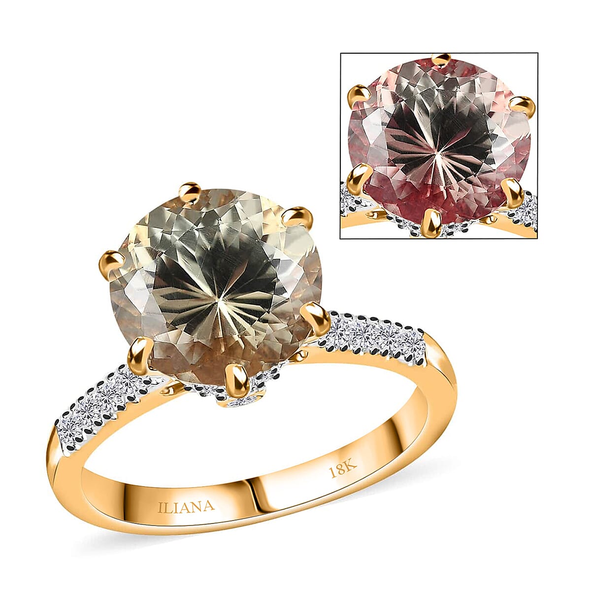 ILIANA 18K Yellow Gold AAA Turkizite, Diamond (G-H, SI) (0.30 cts) Ring (Size 7.0) 4.60 ctw