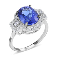 Certified and Appraised RHAPSODY 950 Platinum AAAA Tanzanite and E-F VS Diamond Halo Ring (Size 10.0) 6 Grams 5.30 ctw (Delivery in 10-15 Business Days)