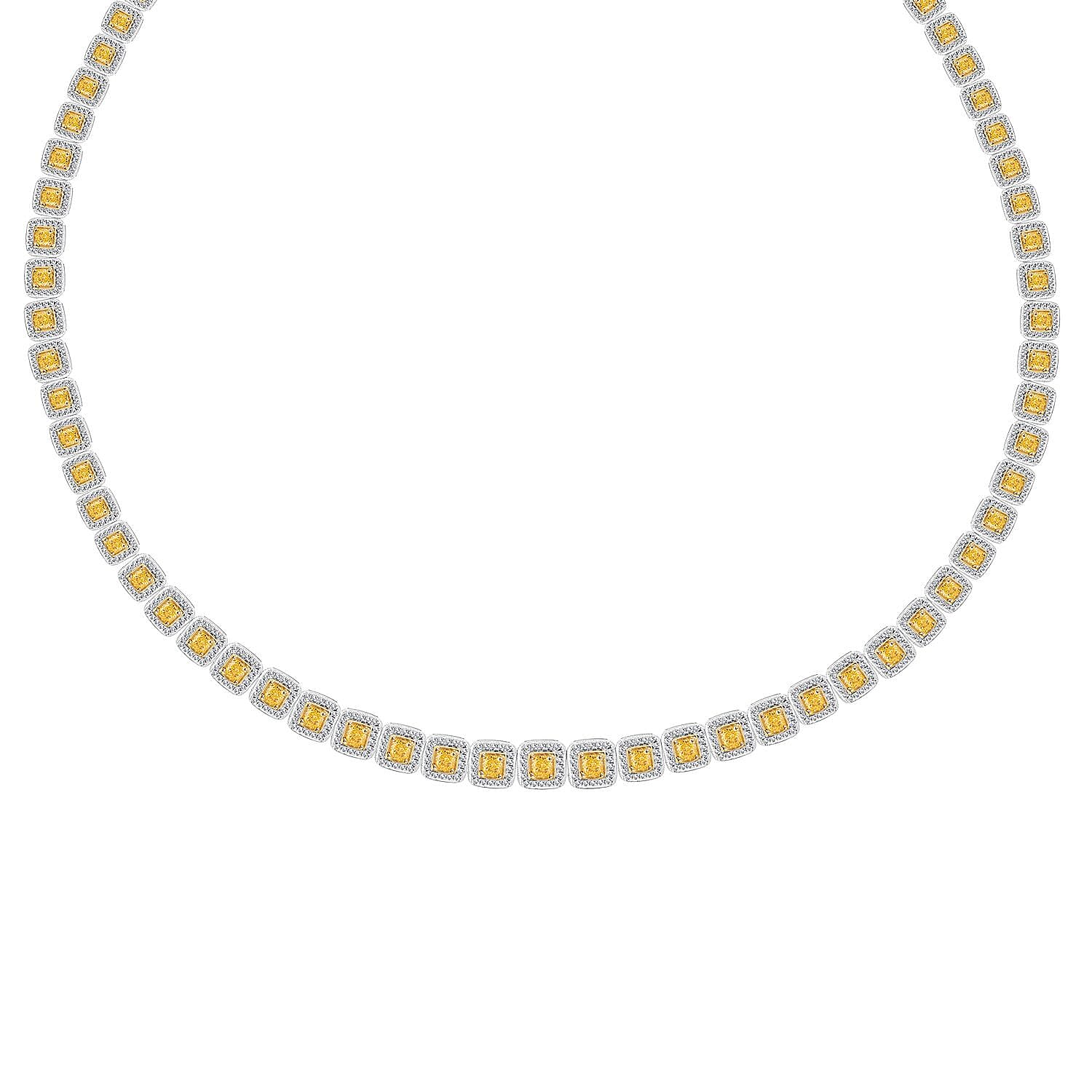 Ankur Treasure Chest Modani 18K White Gold Natural Yellow and White Diamond SI2 Necklace 18 Inches 58.3 Grams 14.90 ctw
