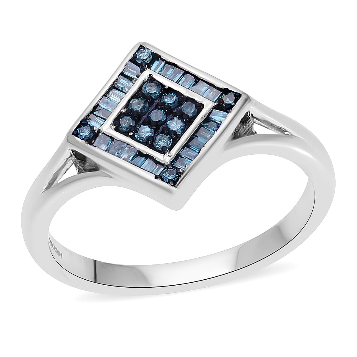 Venice Blue Diamond I1-I2 Split Shank Ring in Platinum Over Sterling Silver (Size 8.0) 0.25 ctw