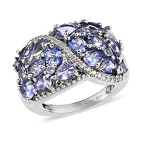 Tanzanite and White Zircon Ring in Platinum Over Sterling Silver 2.15 ctw