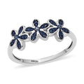 Blue Diamond (IR) Accent Floral Ring in Platinum Over Sterling Silver (Size 10.0) - Sticky add to cart bar
