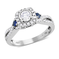 10K White Gold Blue Sapphire and G-H SI Diamond Ring (Size 7.0) 3.20 Grams 0.50 ctw