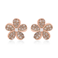Natural Champagne and White Diamond Floral Earrings in Vermeil RG Over Sterling Silver 0.33 ctw (Del. 7-10 Days)