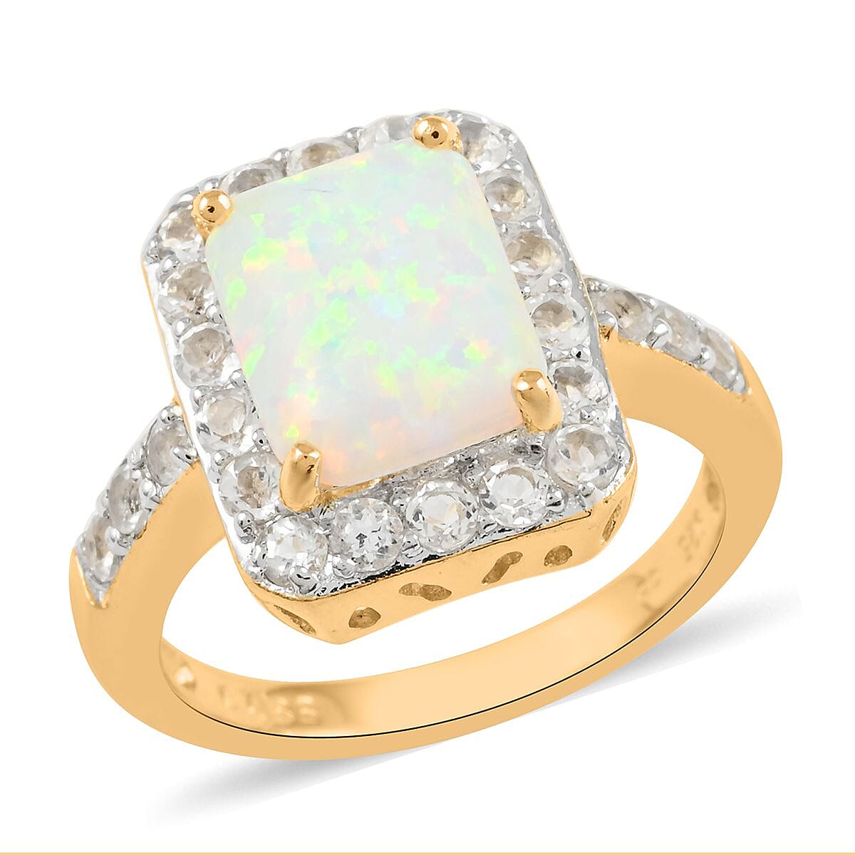 Lab Created Opal and White Zircon Ring in Sterling Silver 1.50 ctw
