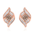 Natural Champagne and White Diamond Wave Stud Earrings in Vermeil RG Over Sterling Silver 0.33 ctw (Del. 7-10 Days) - Sticky add to cart bar