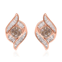 Natural Champagne and White Diamond Wave Stud Earrings in Vermeil RG Over Sterling Silver 0.33 ctw (Del. 7-10 Days)