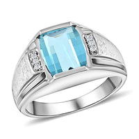 Blue Topaz and Diamond Men's Ring in Sterling Silver 2.50 ctw (Delivery in 10-15 Business Days)