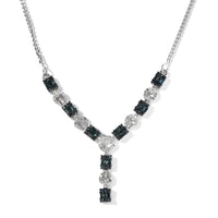 Venice Blue Diamond I1-I2 and Diamond Necklace 20 Inches in Platinum Over Sterling Silver 0.75 ctw