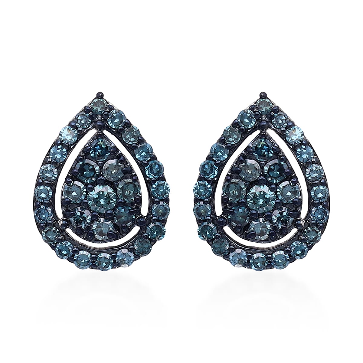 Venice Blue Diamond I1-I2 Pear Shape Stud Earrings in Platinum Over Sterling Silver 0.50 ctw