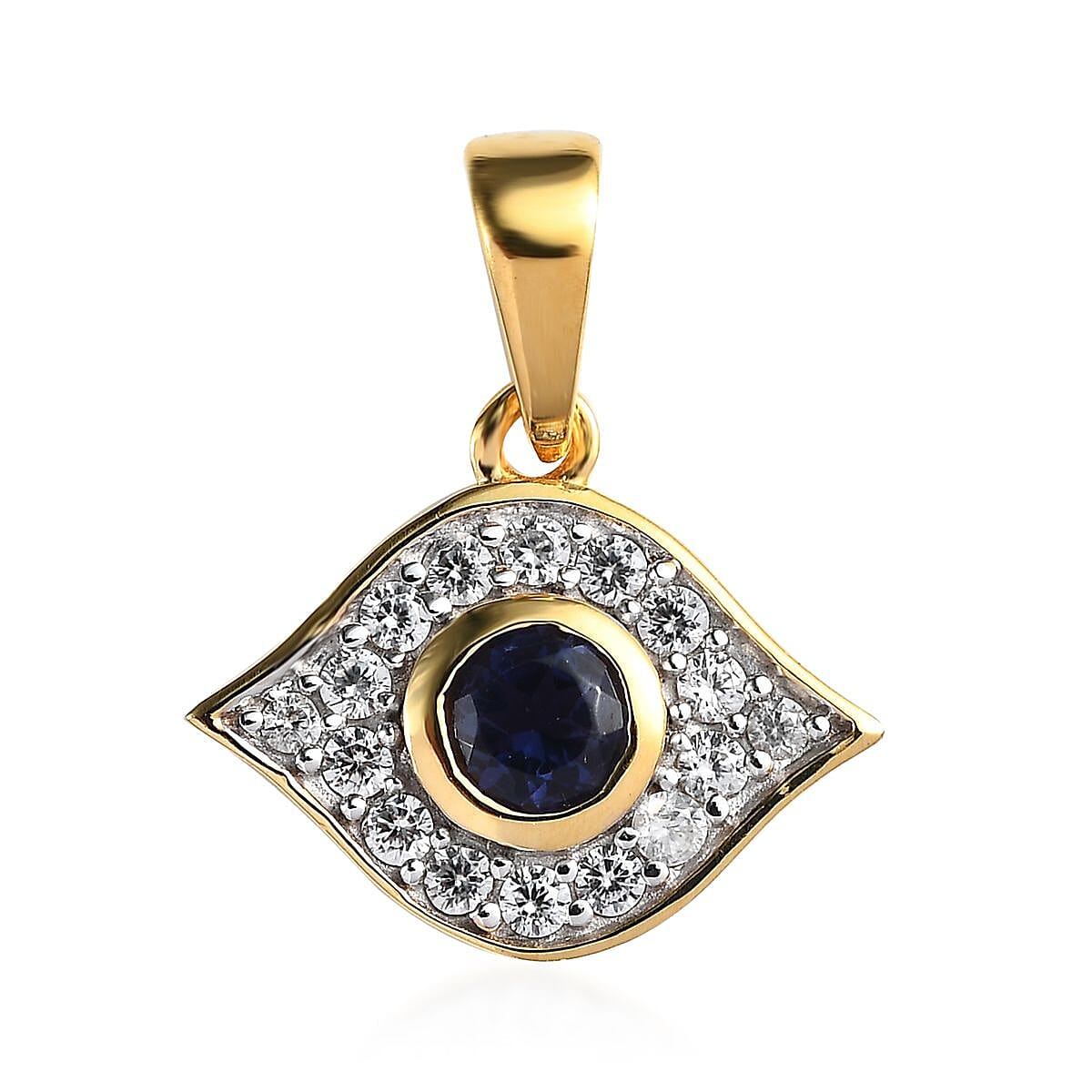 Catalina Iolite and White Zircon Evil Eye Charm in Vermeil Yellow Gold Over Sterling Silver 0.50 ctw