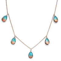 Aqua Terra Costa Quartz (Triplet) Station Necklace 20 Inches in 14K Rose Gold Over Sterling Silver 16.50 ctw
