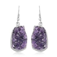 Amethyst with Druze Earrings in Silvertone 63.60ctw