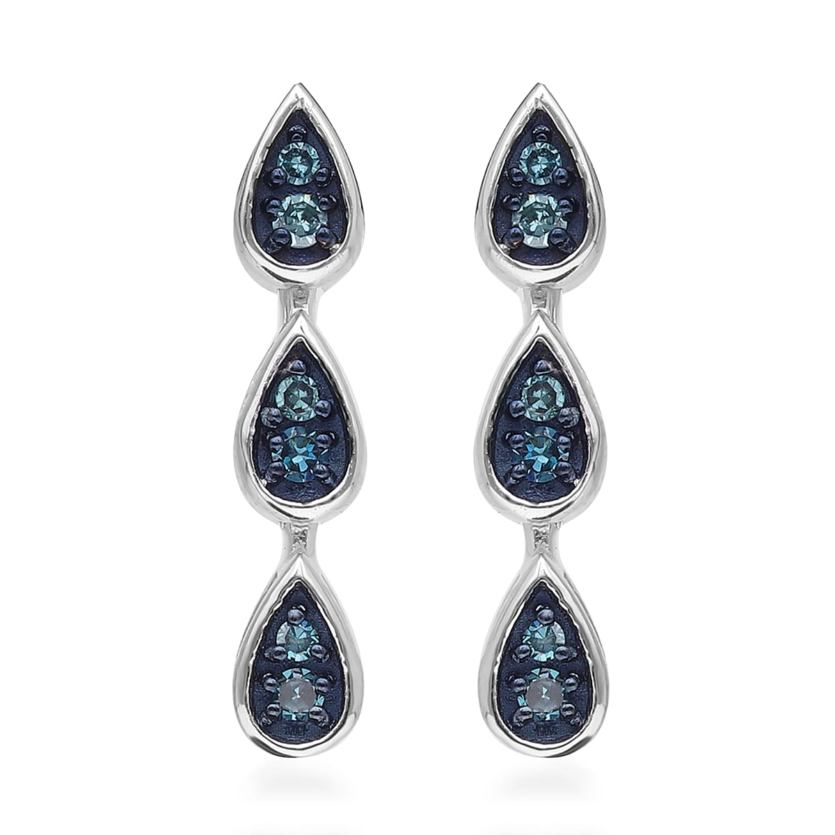 Venice Blue Diamond I1-I2 Dangle Earrings in Platinum Over Sterling Silver 0.10 ctw