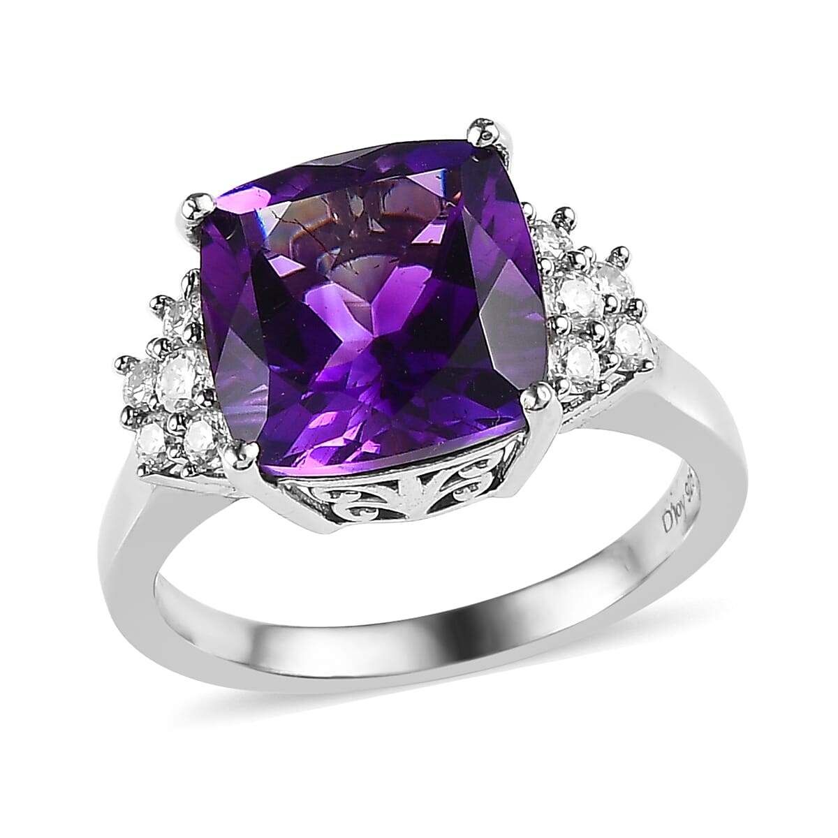 Premium Moroccan Amethyst, Moissanite Ring in Platinum Over Sterling Silver 4.60 ctw (Del. in 5-7 Days)