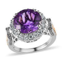 Premium Moroccan Amethyst and White Zircon Ring in Vermeil Yellow Gold and Platinum Over Sterling Silver 7.15 ctw