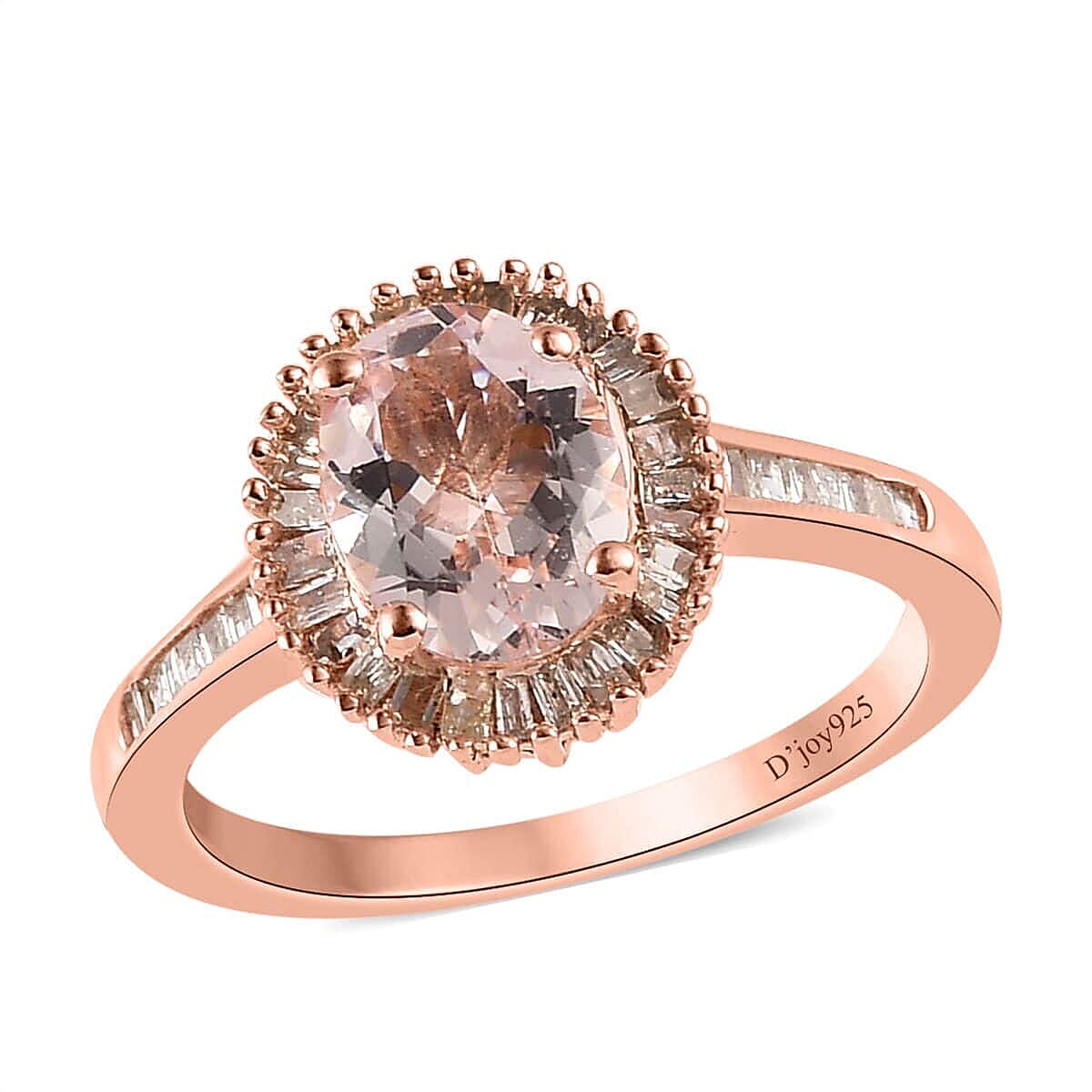 Pink Morganite and Diamond Halo Ring in Vermeil Rose Gold Over Sterling Silver 1.25 ctw