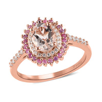 Pink Morganite and Multi Gemstone Sunburst Ring in Vermeil Rose Gold Over Sterling Silver 1.85 ctw (Del. in 5-7 Days)