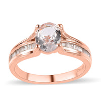 Pink Morganite and Diamond Bridge Ring in Vermeil Rose Gold Over Sterling Silver 1.15 ctw