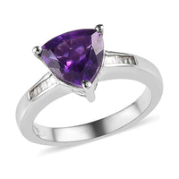 Premium Moroccan Amethyst and Diamond Trillion Shape Ring in Platinum Over Sterling Silver 1.85 ctw