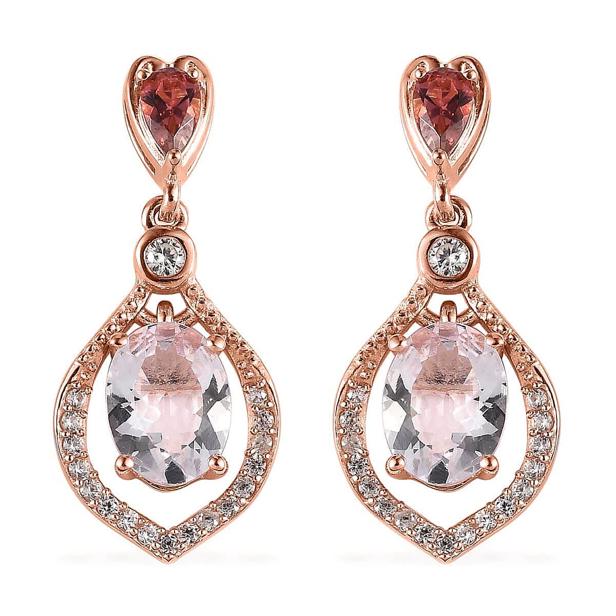 Pink Morganite and Multi Gemstone Dangling Earrings in Vermeil Rose Gold Over Sterling Silver 2.90 ctw