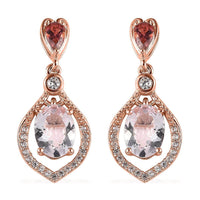 Pink Morganite and Multi Gemstone Dangling Earrings in Vermeil Rose Gold Over Sterling Silver 2.90 ctw