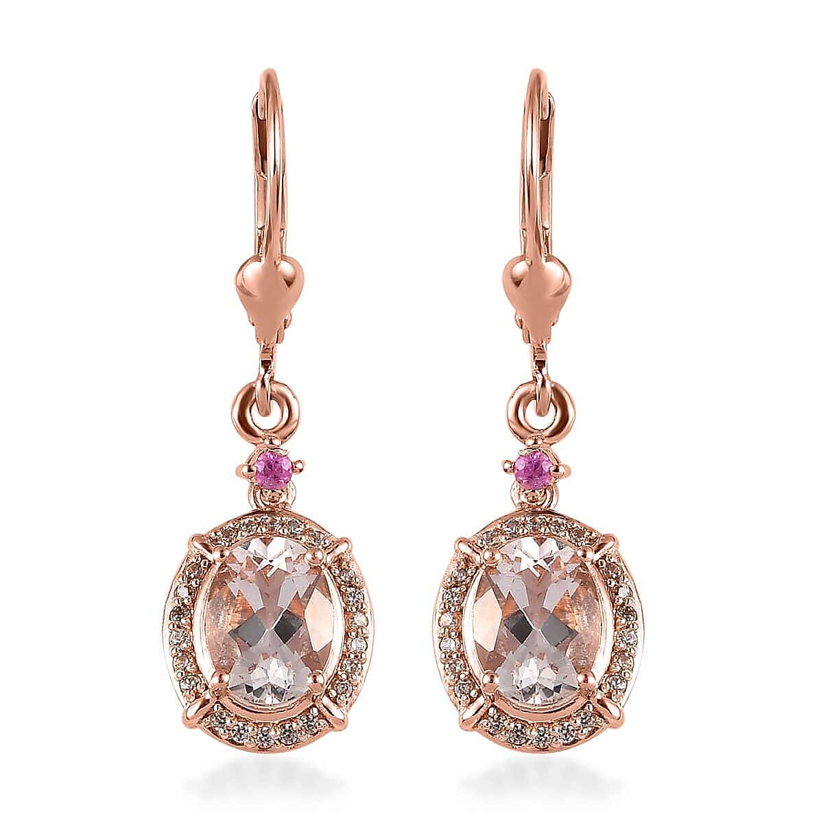 Pink Morganite and Multi Gemstone Lever Back Earrings in Vermeil Rose Gold Over Sterling Silver 2.50 ctw