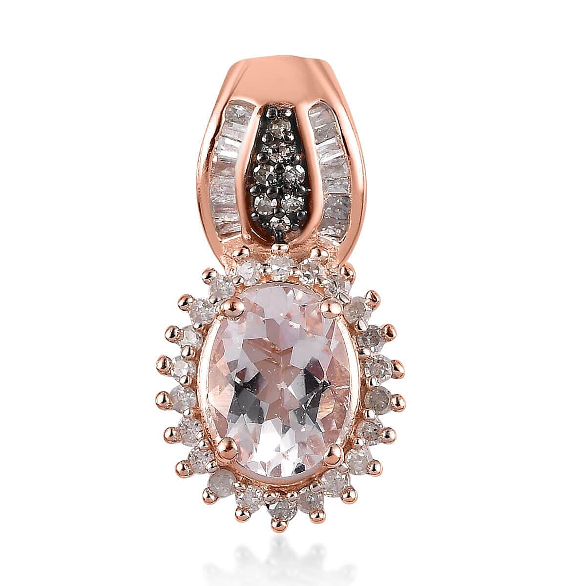 Pink Morganite and Natural Champagne and White Diamond Sunburst Pendant in Vermeil Rose Gold Over Sterling Silver 1.25 ctw