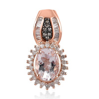Pink Morganite and Natural Champagne and White Diamond Sunburst Pendant in Vermeil Rose Gold Over Sterling Silver 1.25 ctw